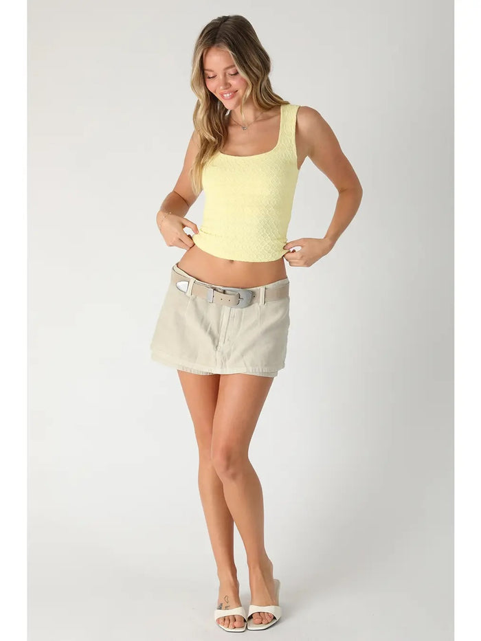 Kylie Lace Textured Square Top - Pale Banana
