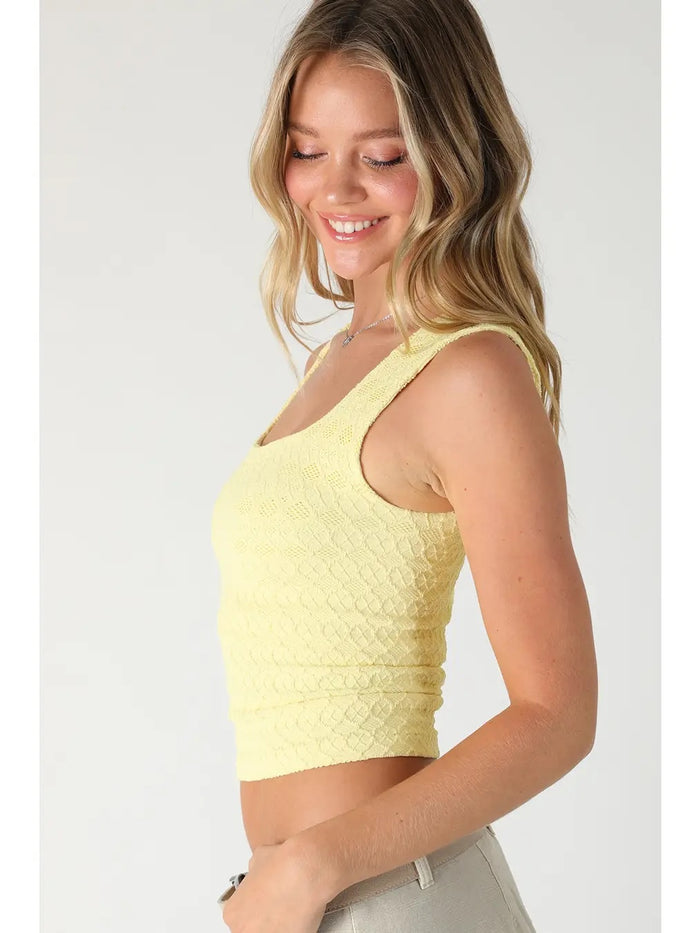 Kylie Lace Textured Square Top - Pale Banana