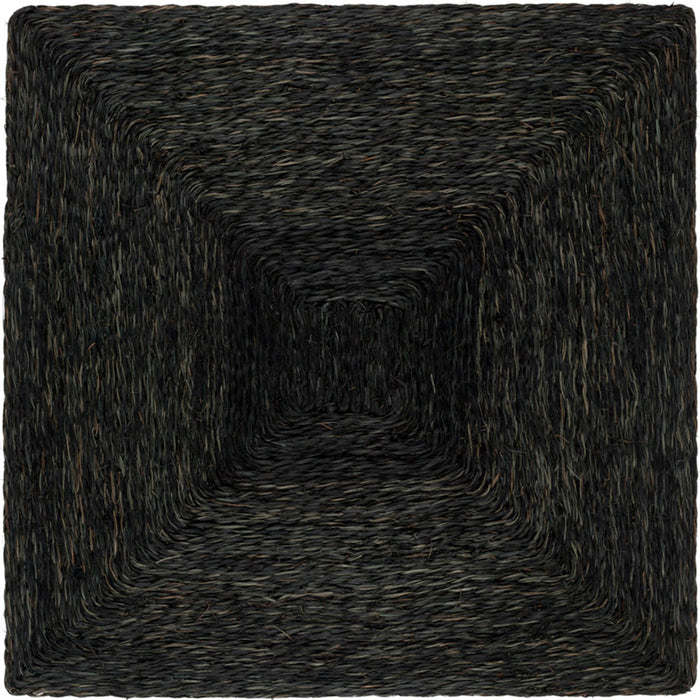Lanai Black Abaca Woven Square Placemat with a concentric square pattern.
