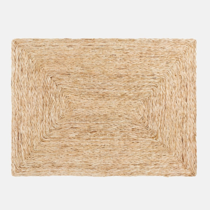 Natural abaca woven rectangular placemat with a concentric square design.