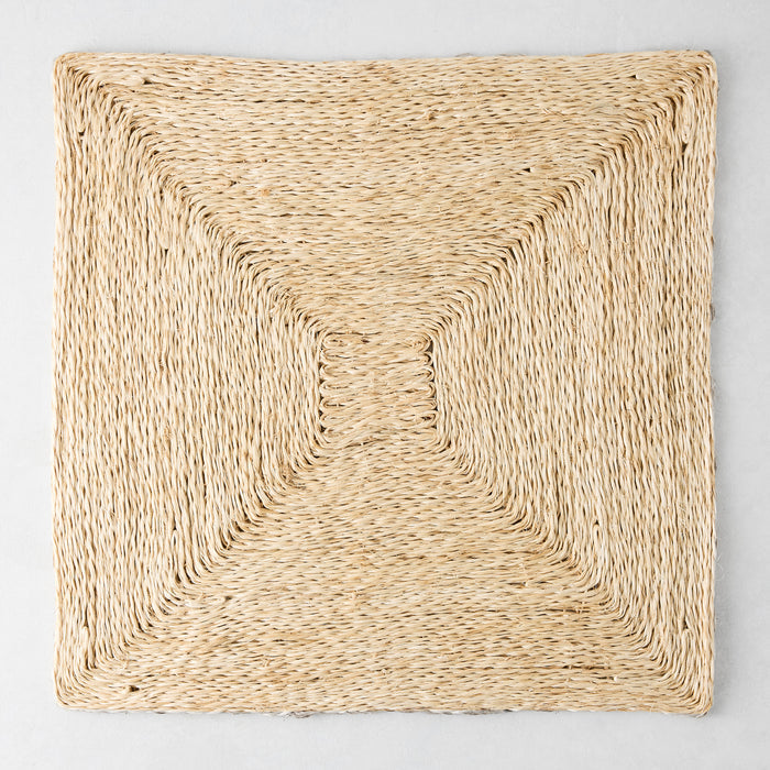 Lanai Natural Abaca Woven Square Placemat, 15" with concentric square pattern.