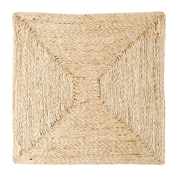 Lanai Natural Abaca Woven Square Placemat, 15" square, with a spiral woven pattern.