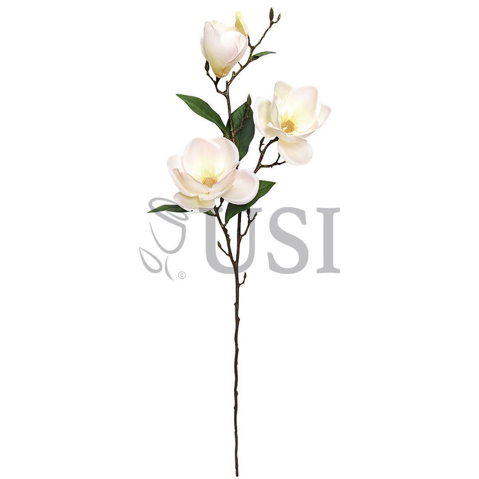 Large Magnolia Flower Spray x3, 38in, Cream White