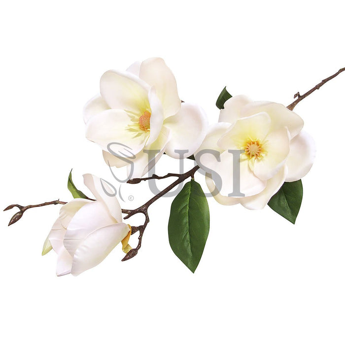 Large Magnolia Flower Spray x3, 38in, Cream White