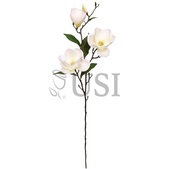 Large Magnolia Flower Spray x3, 38in, Cream White