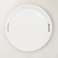 Creamy white ceramic round serving tray with integrated handles, 16.5" diameter.