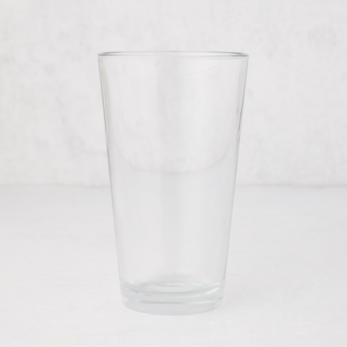 Clear, tall Hudson Grace 12oz drinking glass with thick walls, 6"H.