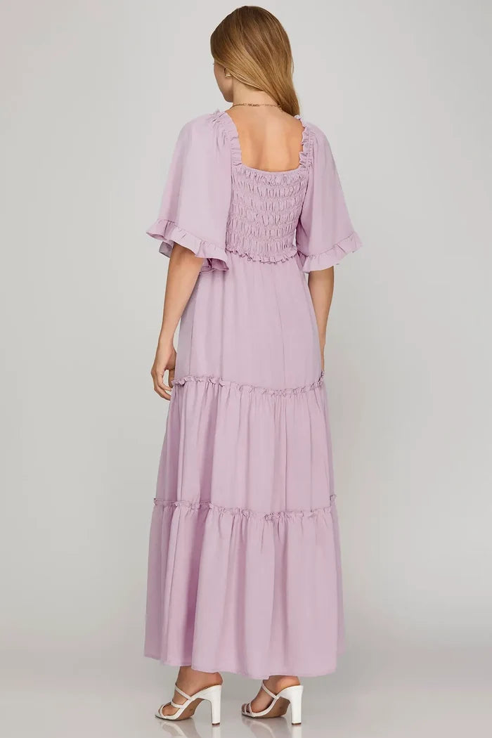 Lavendar Lemonade Smocked Top Tiered Maxi Dress