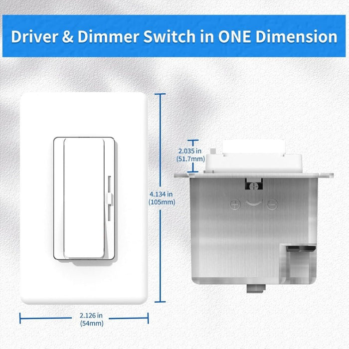 LED Dimmer Switch – 2-in-1 120W Mini Driver, ON/OFF + Dimmer, 12V ±0.5V Output, Class 2 UL FCC CE Listed, Compact Design