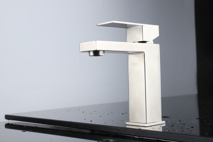 Lexora Monte Stainless Steel Single Hole Bathroom Faucet - Satin Nickel LFS1012SN - MyBBQDirect