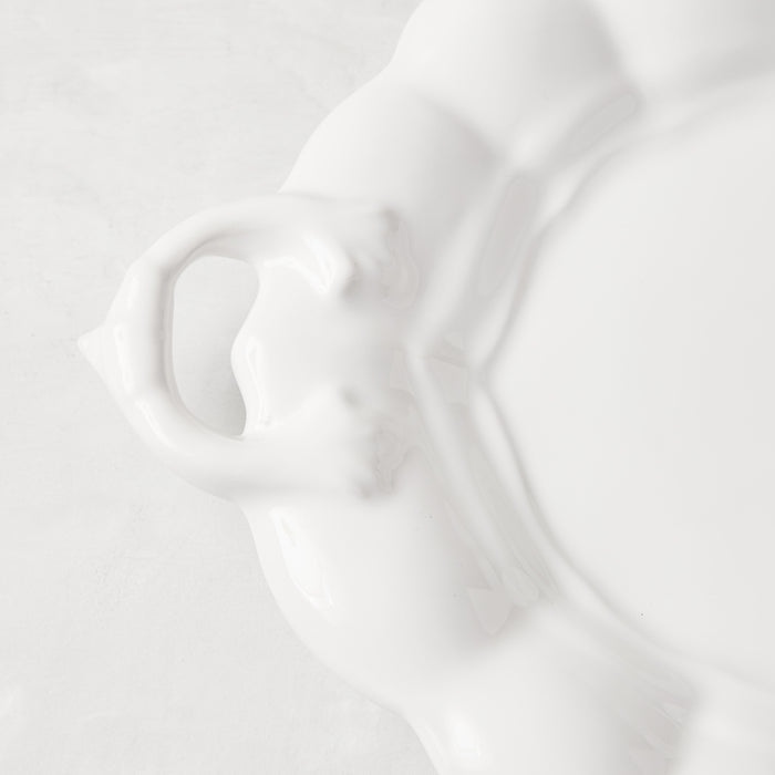 White Liberty Oval Ceramic Serving Platter with decorative handles and French detailing.