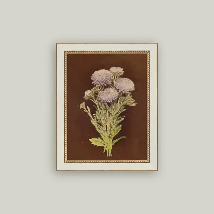 Lilac Dahlia On Brown Framed Antique Art