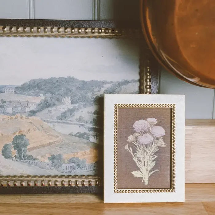 Lilac Dahlia On Brown Framed Antique Art
