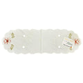 White linen table runner with red floral embroidery cutwork scalloped edges Funke Germany