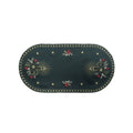 small green linen table runner with candlelight embroidery candles stars festive holiday design