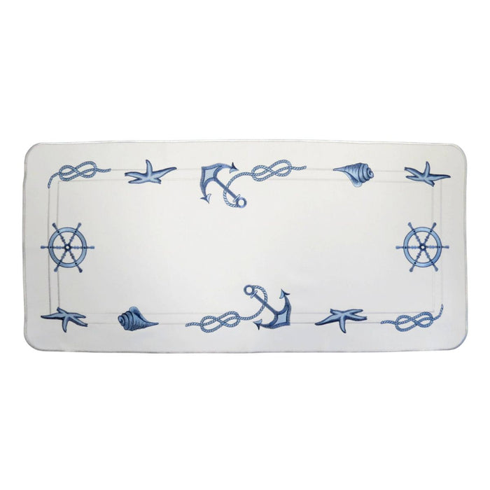 white linen table runner blue nautical embroidery anchors ship wheel rope Funke Germany