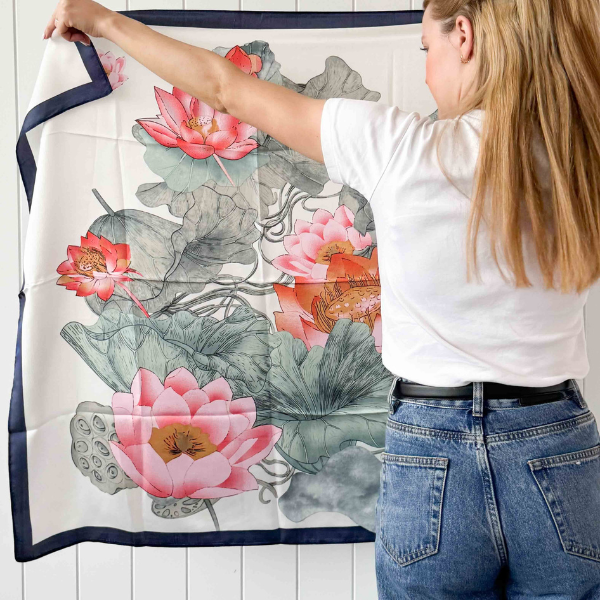 Lotus Square Cream  Scarf