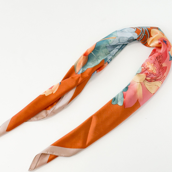Lotus Square Orange Scarf