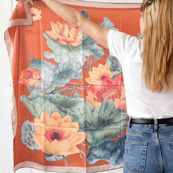 Lotus Square Orange Scarf