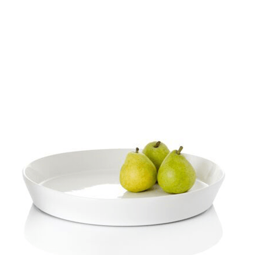 Luce Large Ceramic Serving Dish, white, round, with three green pears.