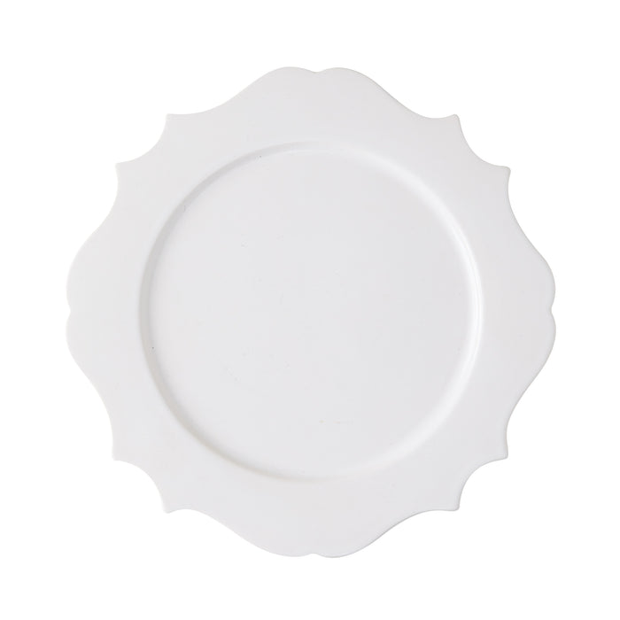 Lungarno white ceramic salad/dessert plate with sculptural, scalloped edge.