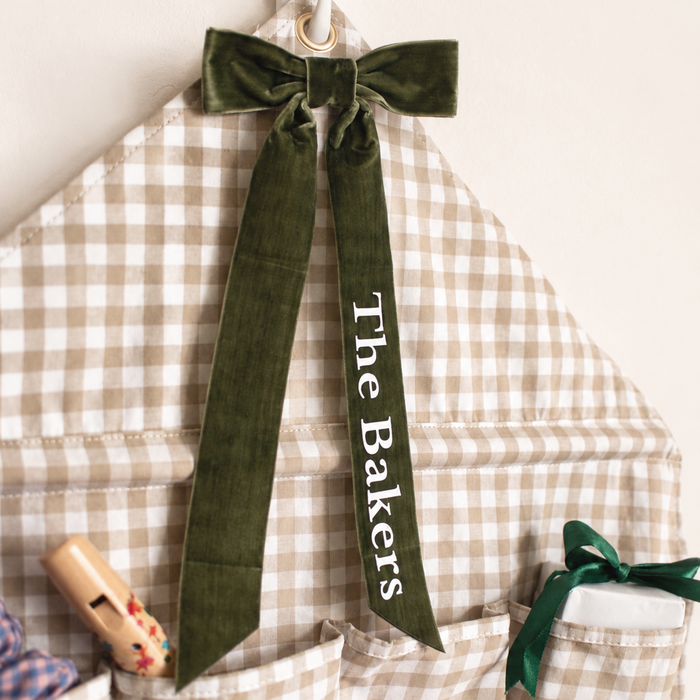 Mabel & Fox - Personalised Beige Gingham Advent Calendar - Velvet Bow - Mabel & Fox