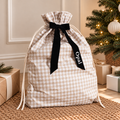 Mabel & Fox - Personalised Beige Gingham Gift Sack - Velvet Bow