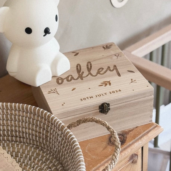 Mabel & Fox - Personalised Wooden Memory Box - Botanical - Mabel & Fox