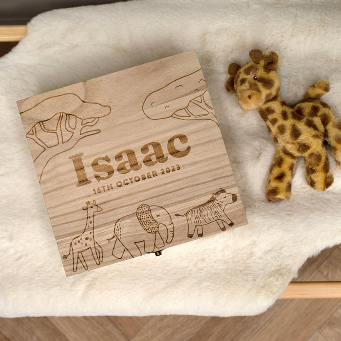 Mabel & Fox - Personalised Wooden Memory Box - Safari - Mabel & Fox