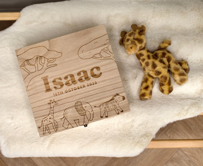 Mabel & Fox - Personalised Wooden Memory Box - Safari - Mabel & Fox