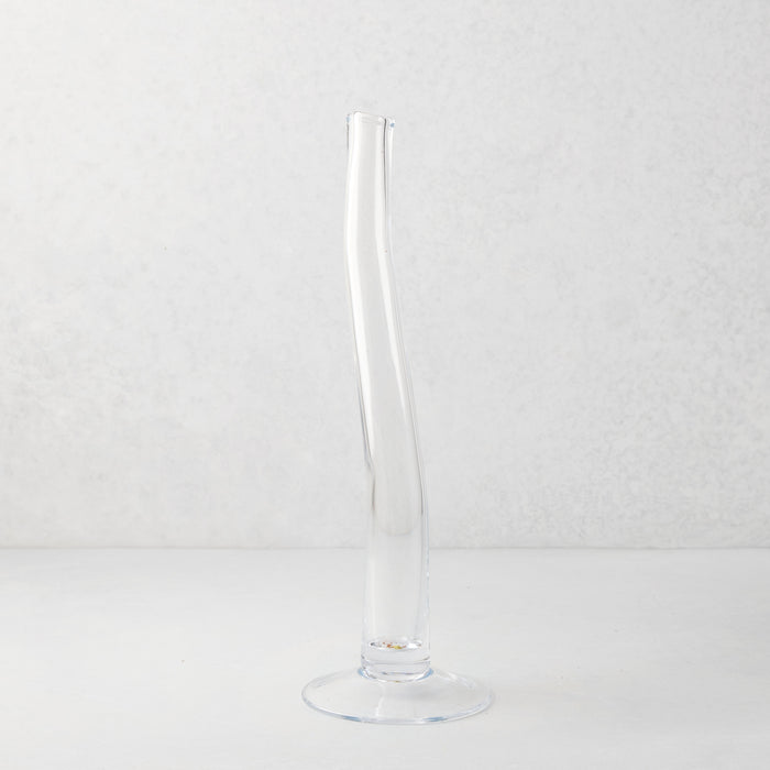 Maddie Large Scissor-Cut Glass Vase, clear, handmade, with a tall tube and circular base.