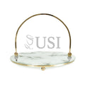 Marble Look Round Glass Tray w Handle, 12in, Gold