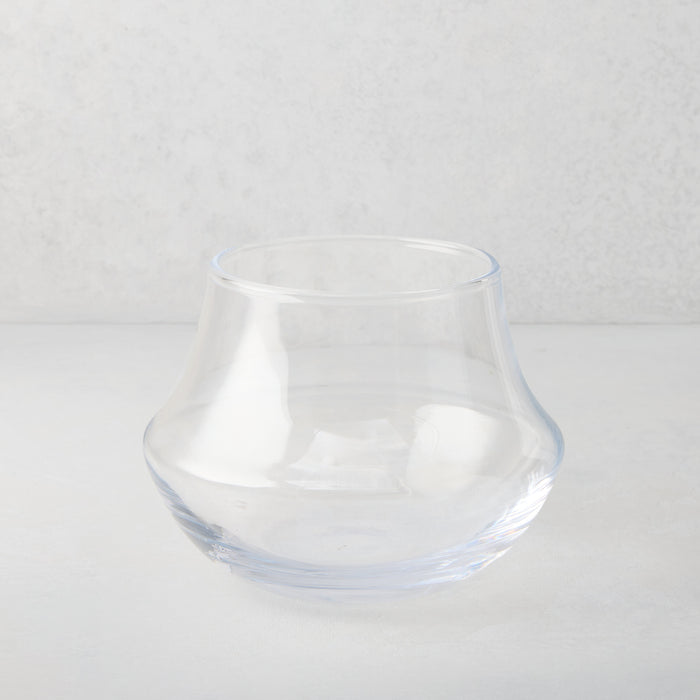 Clear, mouth-blown glass Mario vase, 5.5"W x 7.1"H, with a traditional silhouette.