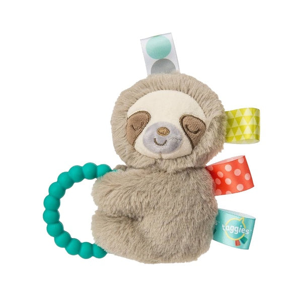 Plush sloth toy with teething ring