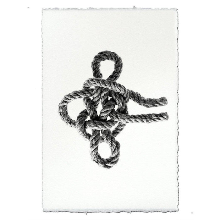 Black and white Masthead Nautical Knot print on handmade Nepalese paper with deckled edges.