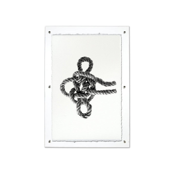 Masthead Nautical Knot wall art print on handmade Nepalese paper, framed with clear acrylic and silver standoffs.