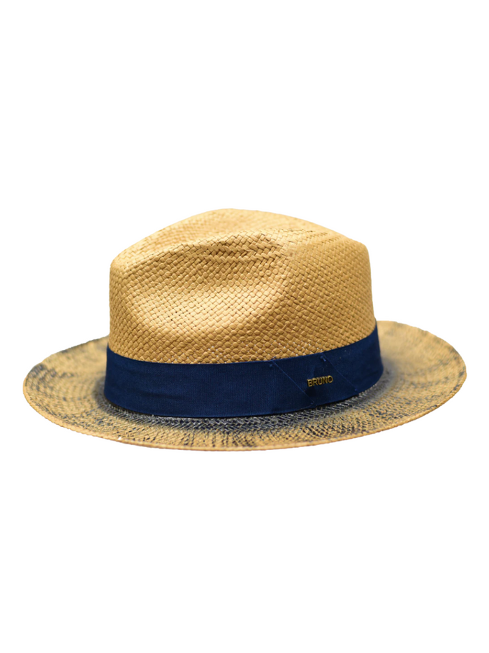 Men's Castro Collection Brown/Navy Blue Straw Fedora Hat