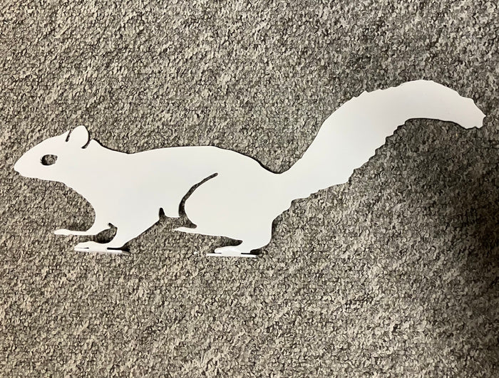 Metal Garden Art -  White Squirrel - Alert Squirrel Deck Screw-On