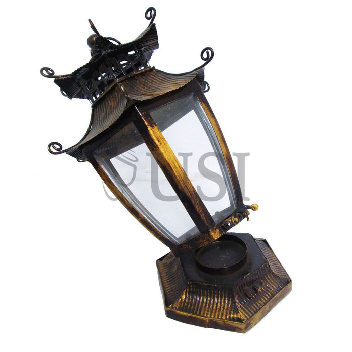 Metal Lantern Candleholder, 11.5in, Brown