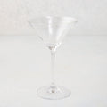 Clear glass Midtown Martini Glass, 8.5"H, 8oz, with wide brim and conical bowl.