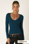 Mila Blue Opal V-Neck Seamless Long Sleeve Top