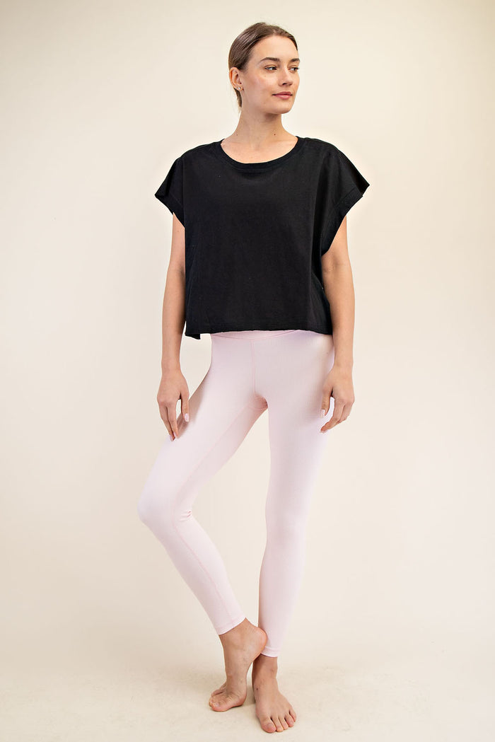Mile High Black Cotton Slub Open Back Top
