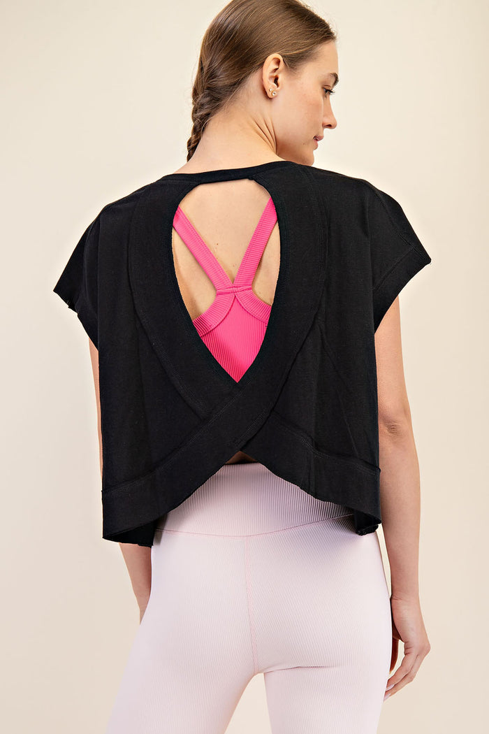 Mile High Black Cotton Slub Open Back Top