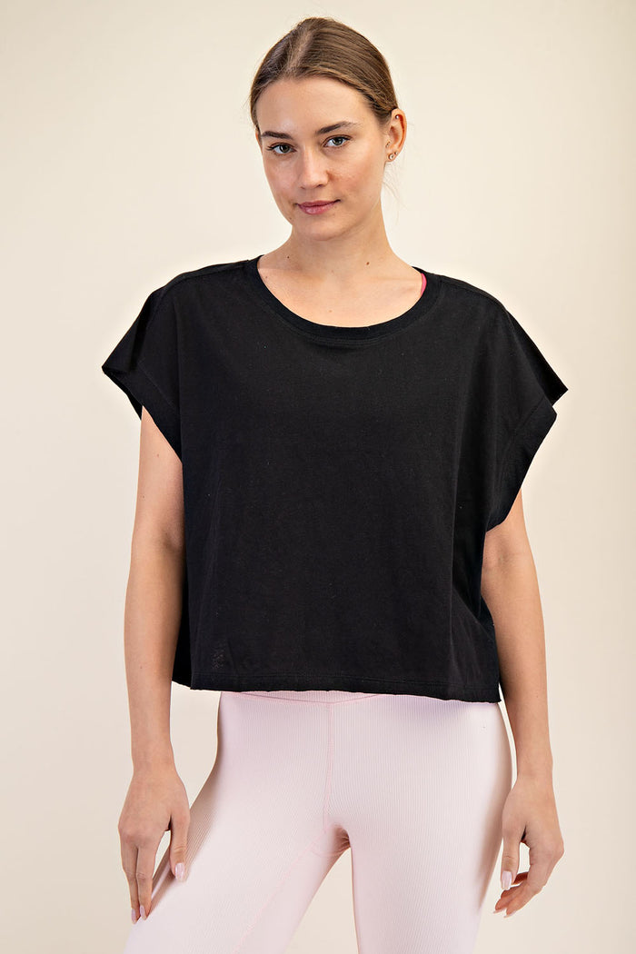 Mile High Black Cotton Slub Open Back Top