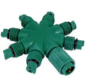 Certified Lights green 8-way coaxial splitter with rubber rings for water-resistant connections. UL approved for indoor/outdoor use.
