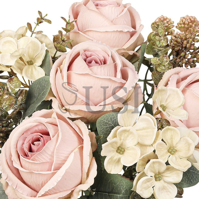 Mixed Eden Rose Hydrangea Berry Flower Bush w Filler x8, 19in, Blush Ivory