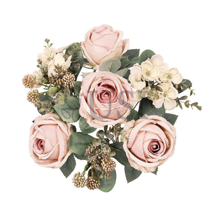 Mixed Eden Rose Hydrangea Berry Flower Bush w Filler x8, 19in, Blush Ivory