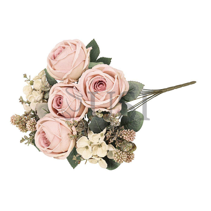 Mixed Eden Rose Hydrangea Berry Flower Bush w Filler x8, 19in, Blush Ivory