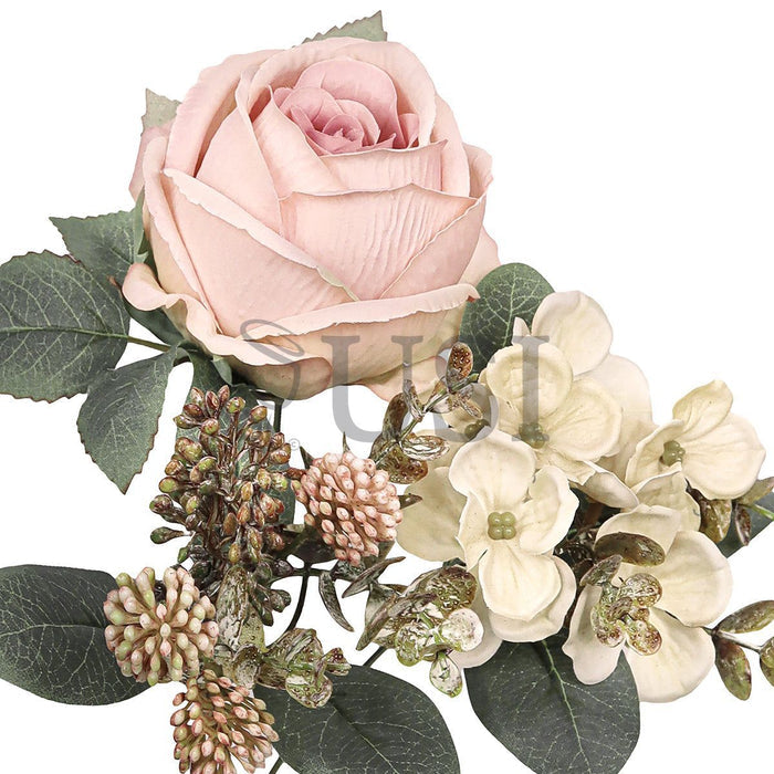 Mixed Eden Rose Hydrangea Berry Flower Bush w Filler x8, 19in, Blush Ivory