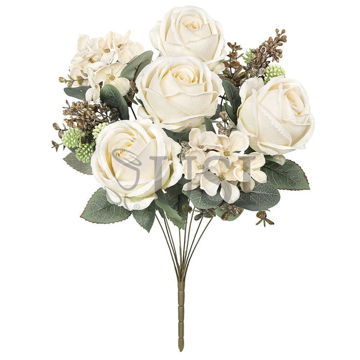 Mixed Eden Rose Hydrangea Berry Flower Bush w Filler x8, 19in, Cream Ivory